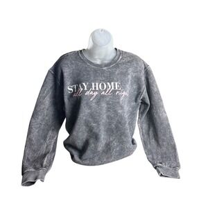 Cold Crush Sweatshirt Womens Small Gray Acid Wash Stay Home Graphic Loungewear